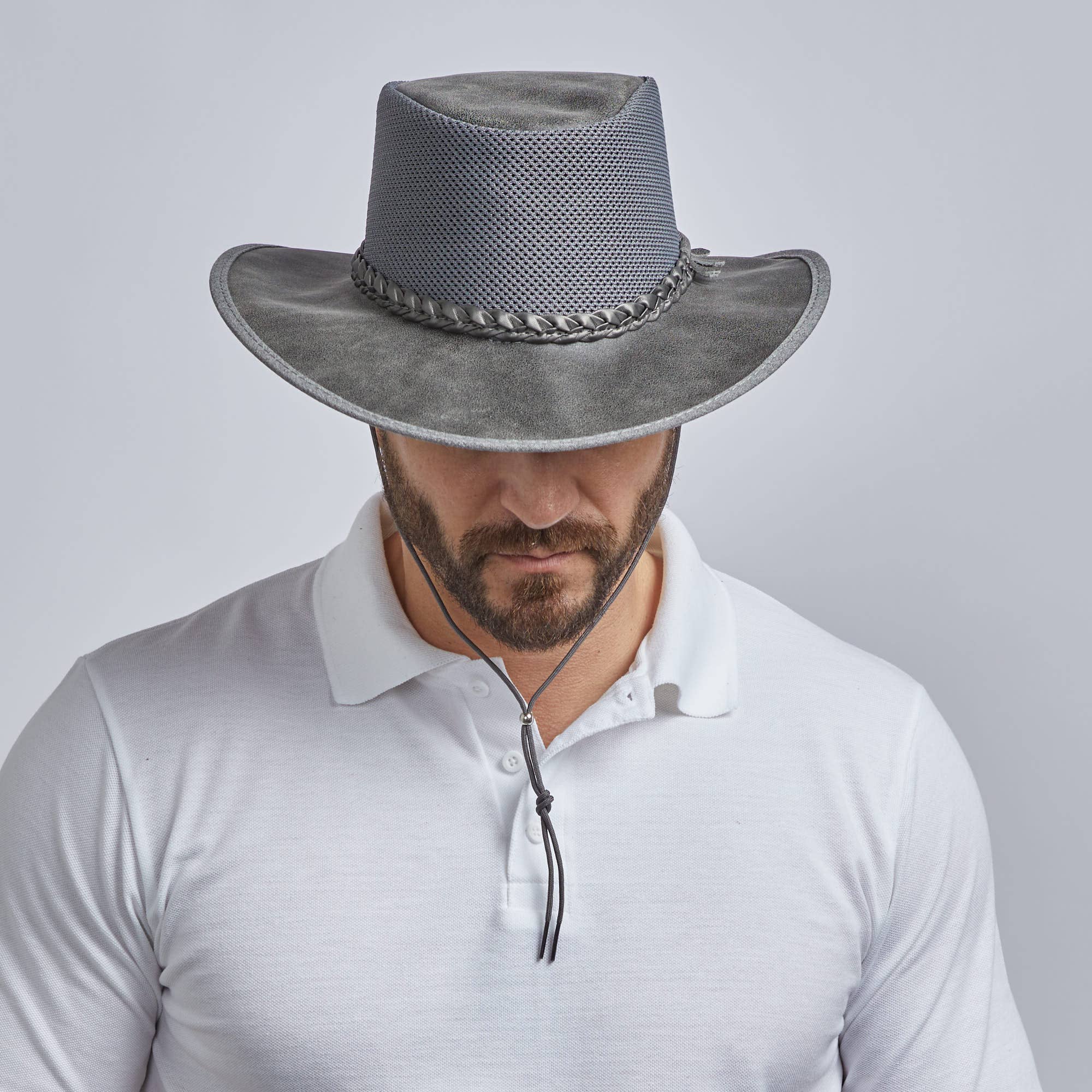 ISLEFIELD Crusher Breeze Outback Hat with wide brim, lightweight straw design, and chin strap for outdoor sun protection.