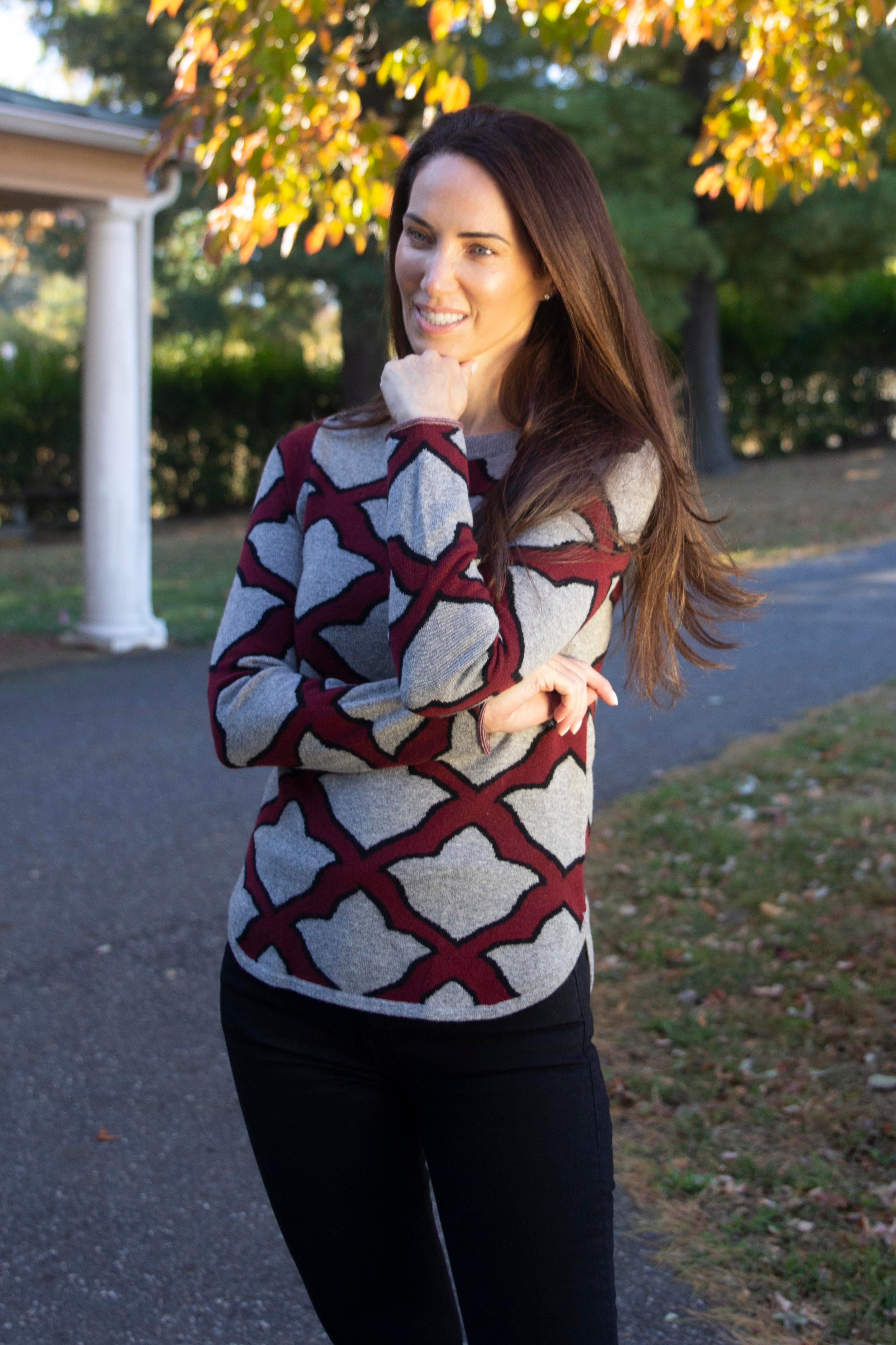ISLEFIELD Fleur De Isle cashmere boatneck pullover in burgundy, cozy and stylish knit sweater for women.