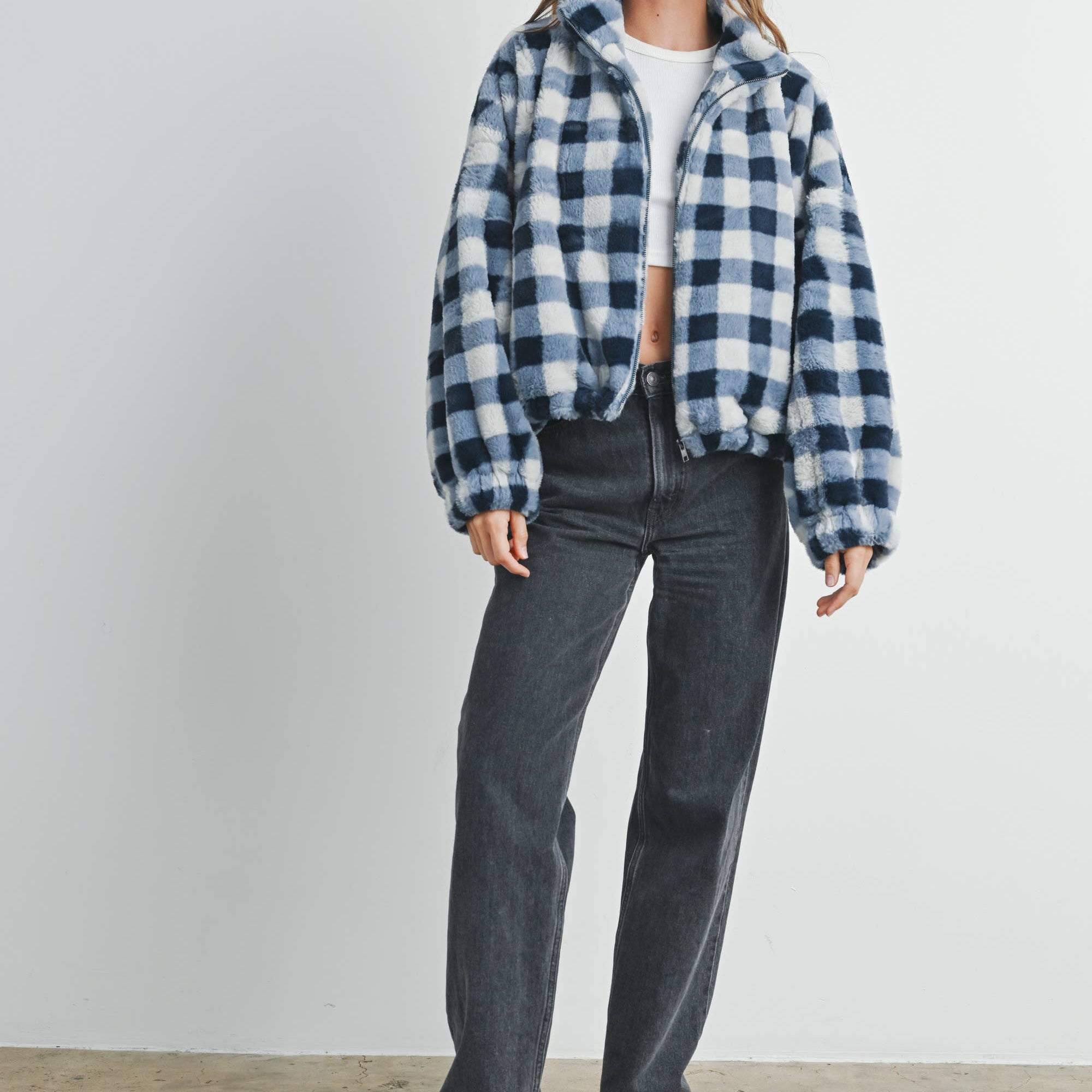 Bold Gingham Check Fleece Jacket
