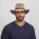 Crushable felt field hat by American Hat Makers featuring a wide brim and classic design, suitable for outdoor wear.