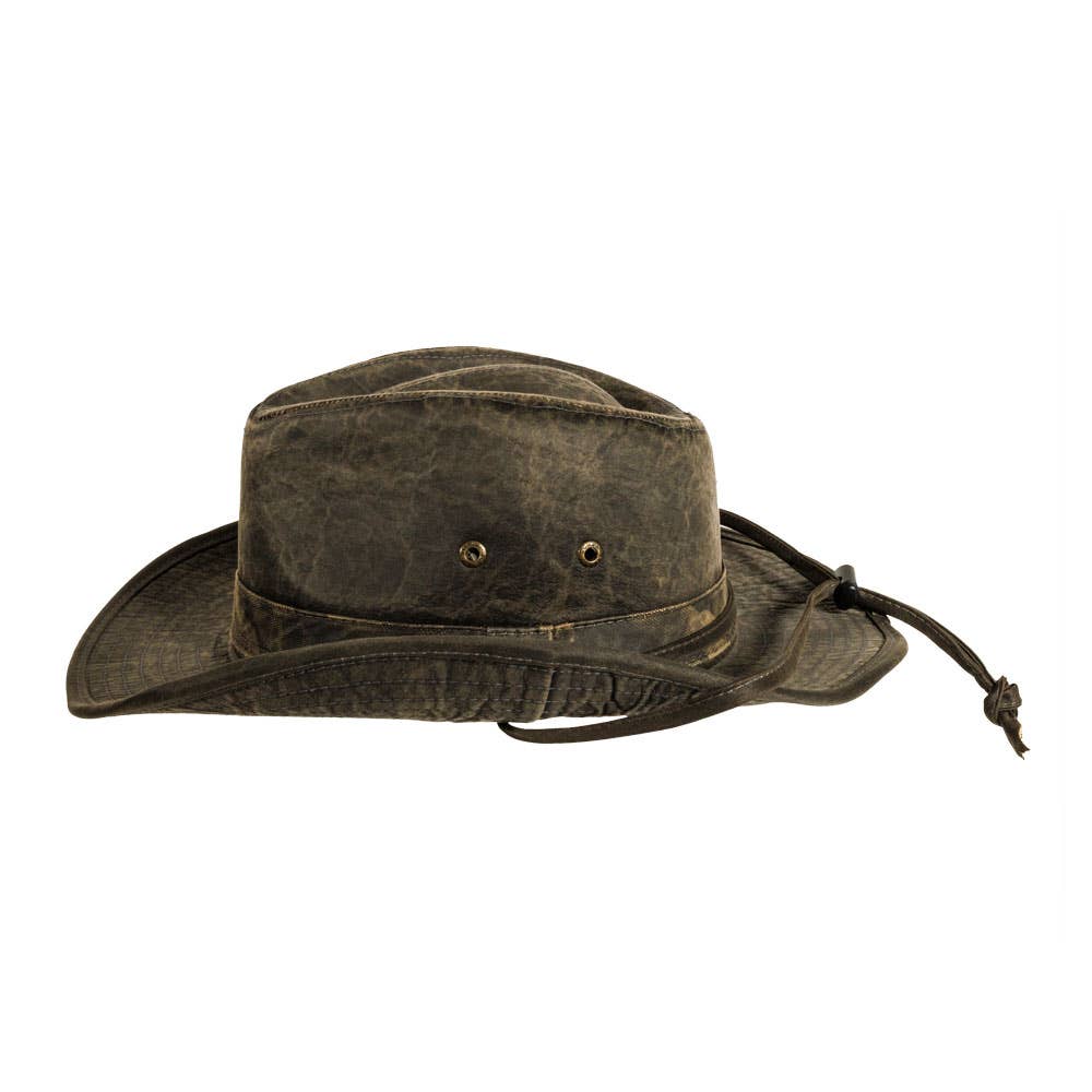 ISLEFIELD oil cloth crusher sun hat with UPF 50+ for outdoor sun protection, featuring a wide brim and casual accessory style.