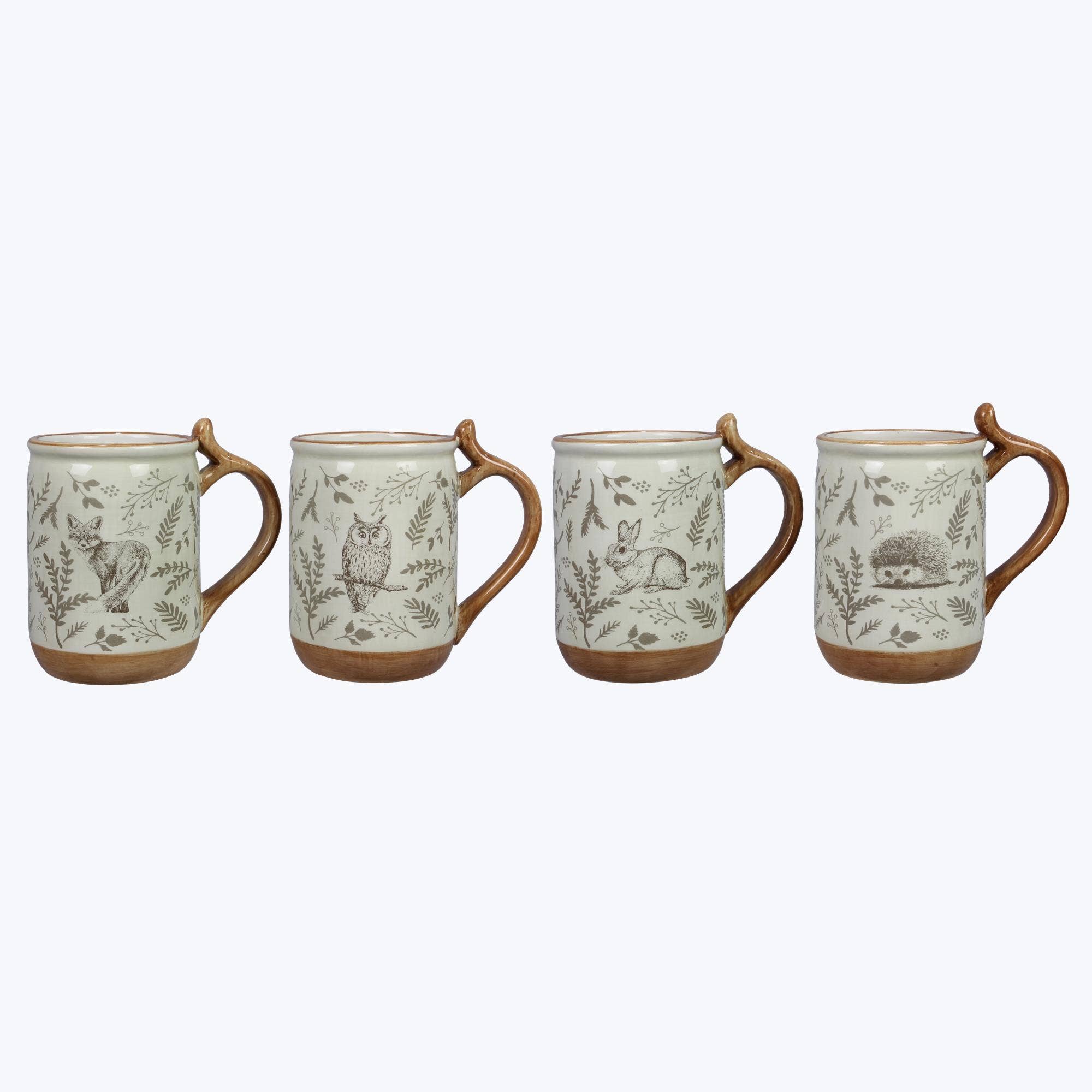 Set of two ISLEFIELD Woodland kitchen mugs featuring woodland animal designs on ceramic, perfect for daily use.