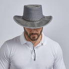 ISLEFIELD Crusher Breeze Outback Hat with wide brim, lightweight straw design, and chin strap for outdoor sun protection.