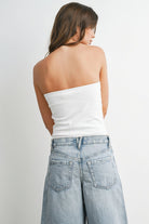 ISLEFIELD star bandeau top in black with star pattern, strapless design, and snug fit, perfect for summer casual wear