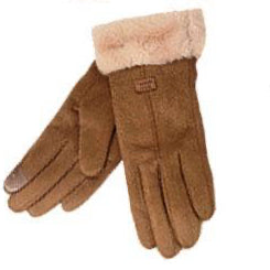 ISLEFIELD faux deerskin texting glove showing soft, beige glove with touchscreen fingertips for easy phone use.