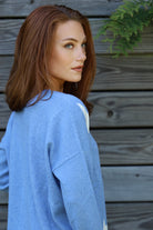 ISLEFIELD Star Crewneck sweater in Denim/Sand, star intarsia pattern, soft cashmere knit, crew neck design.