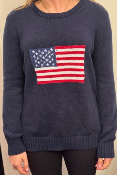 ISLEFIELD Betsy Pullover sweater with a colorful flag design on the front, casual and cozy knit for everyday wear.