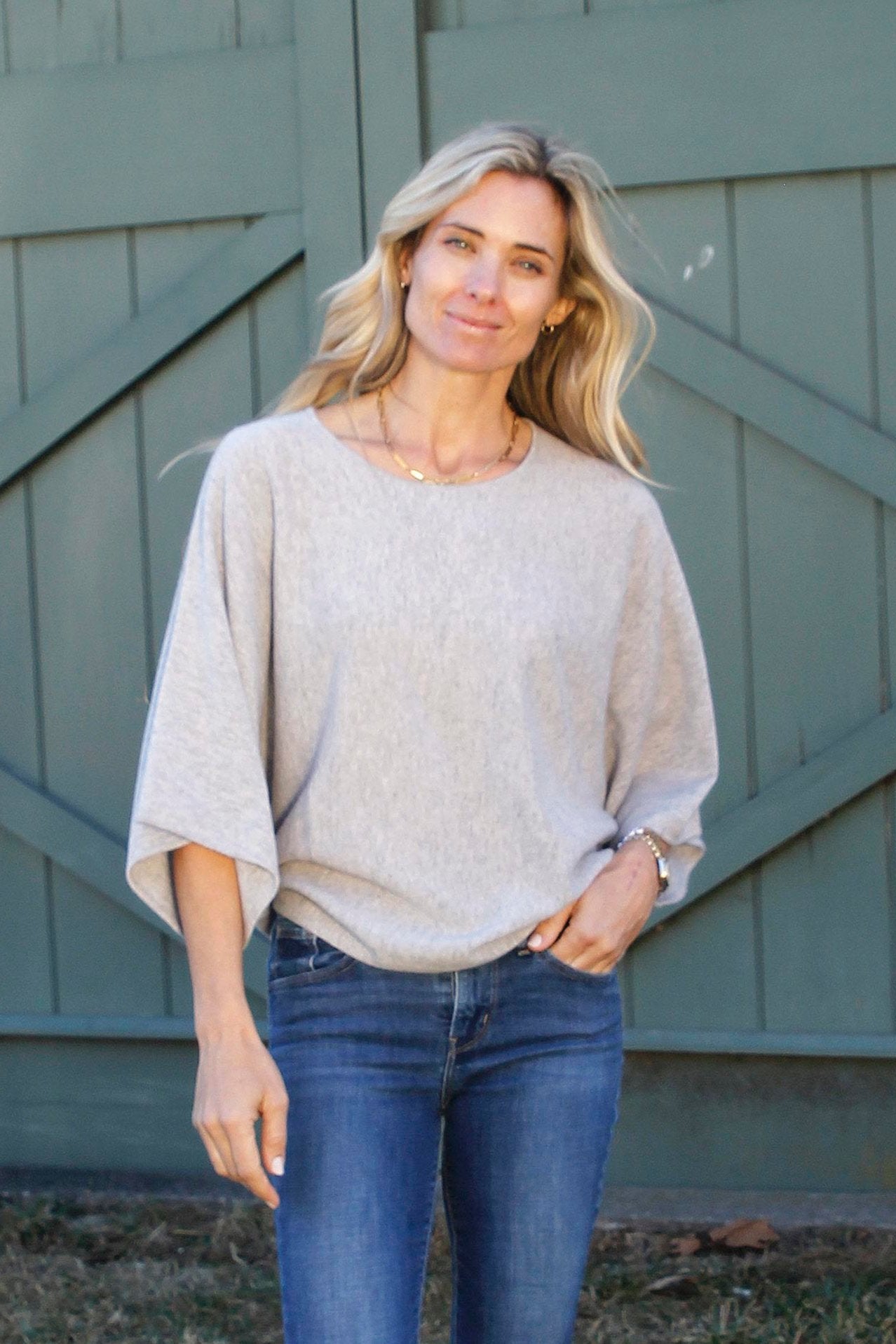ISLEFIELD Belle’s sweater pullover featuring a cozy, knit design in a neutral color, displayed on a mannequin.