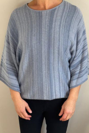 Blue ISLEFIELD Go To Stripe pullover sweater with a classic striped design, displayed on a plain background.