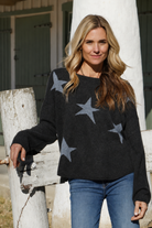 ISLEFIELD Star Crewneck sweater in Coal/Pool, star intarsia pattern, soft cashmere knit, crew neck design.