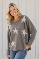 ISLEFIELD Star Crewneck sweater in Mink/Almond, star intarsia pattern, soft cashmere knit, crew neck design.