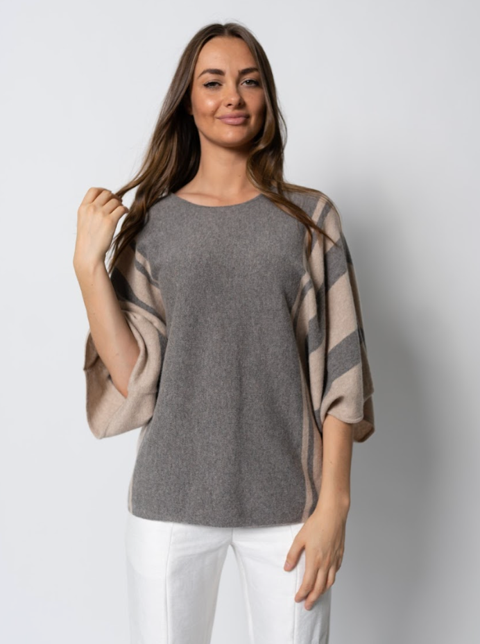 ISLEFIELD Go To Stripe Pullover Sweater, front view showing colorful stripe pattern and cozy knit texture.