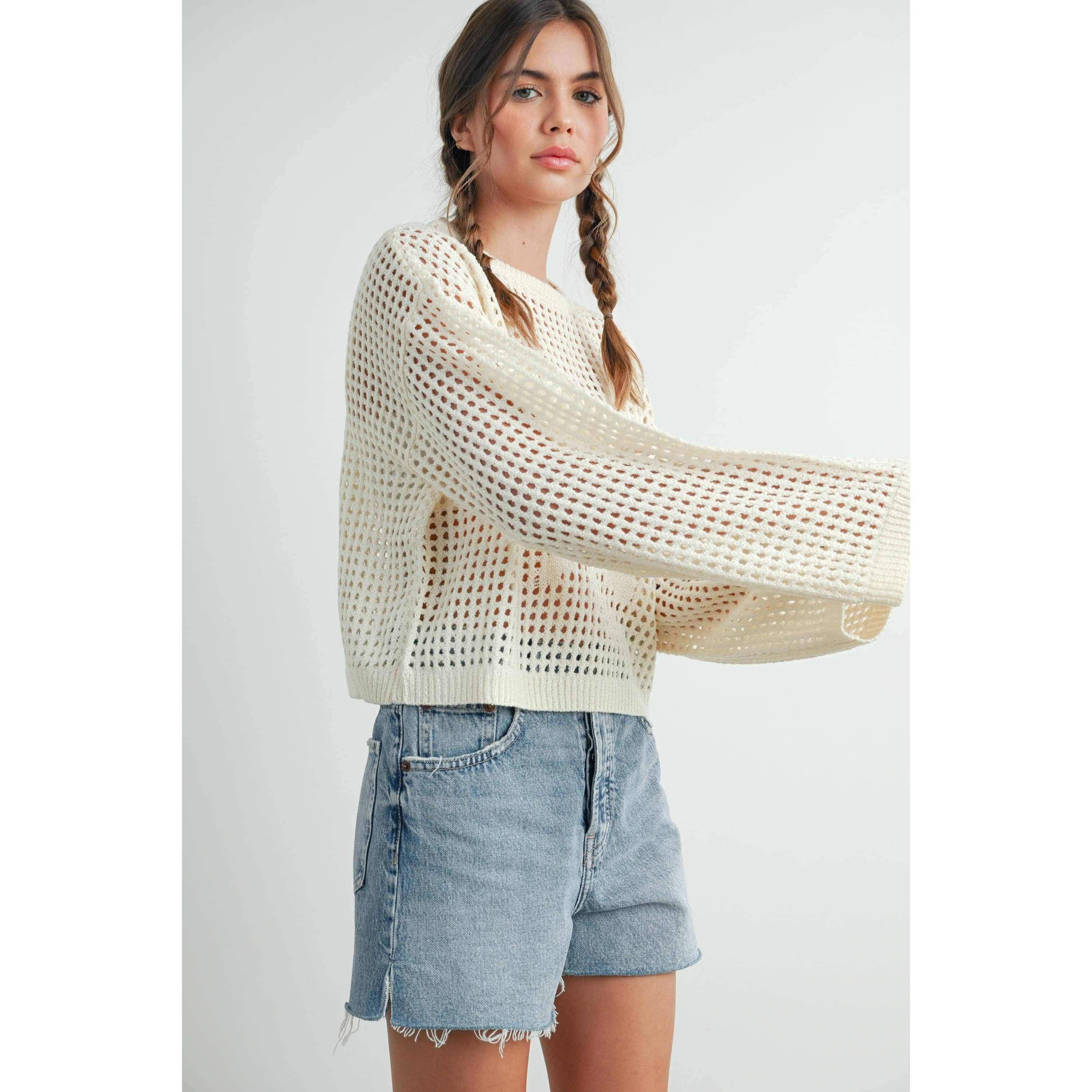 ISLEFIELD Star Open Waffle Sweater pullover with star pattern and textured waffle knit fabric, casual and cozy style.